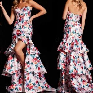 Jovani Floral Multicolor Strapless Prom Dress
